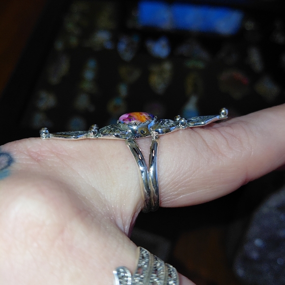 Boho Pink Dahlia Sterling Silver Ring - Picture 6 of 11